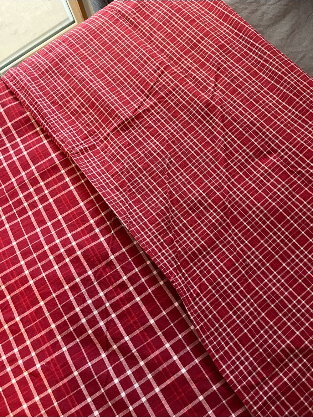 Classic IKEA Queen Duvet + 2 Pillowcases. Red cotton plaid.